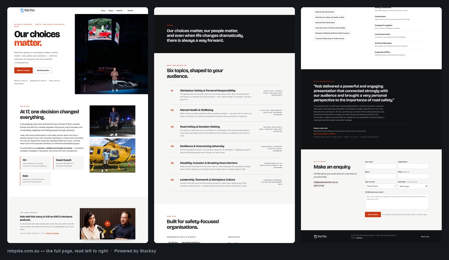 The full Rob Pike website from top to bottom, shown as three columns